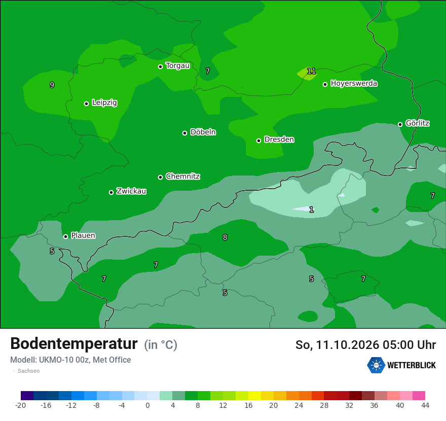 Modellkarte UKMO – t_g – sn