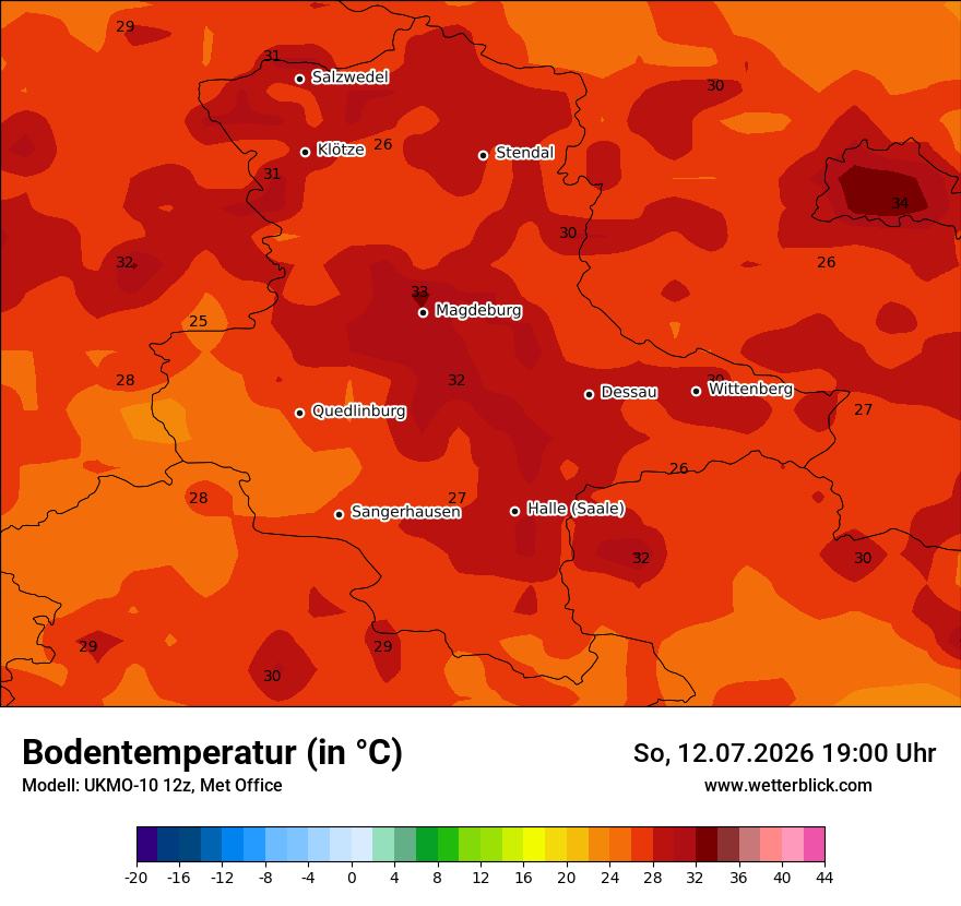 Modellkarte UKMO – t_g – st