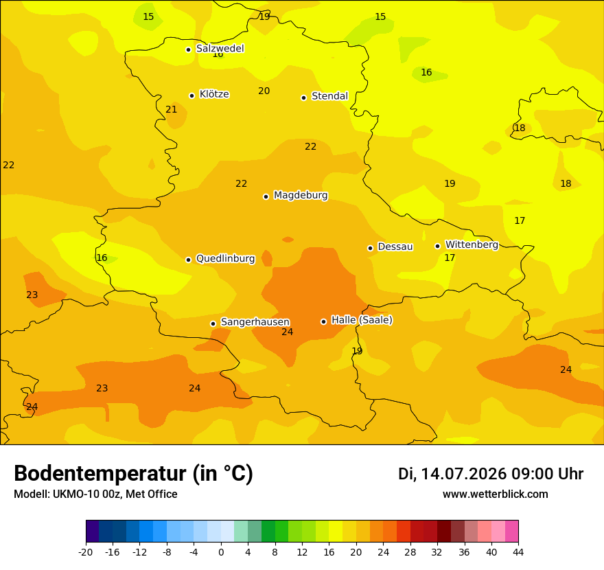 Modellkarte UKMO – t_g – st