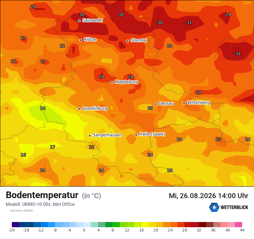 Modellkarte UKMO – t_g – st