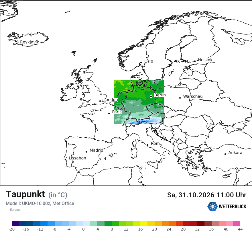 Modellkarte UKMO – td – europa